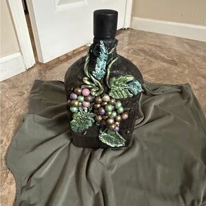 Decorative Black Vase with Multicolor Grapes